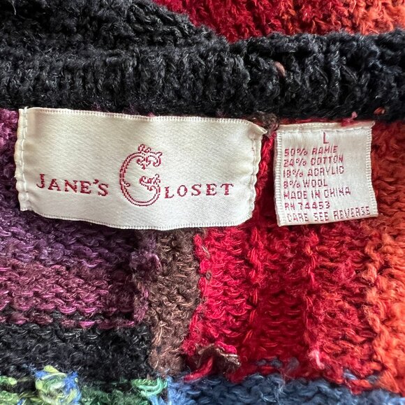 Vintage Rainbow Wool Cotton Cardigan Sweater Oversized Patchwork Eclectic Pride - Picture 6 of 8